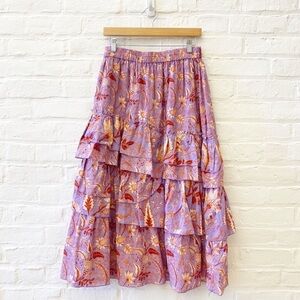 Anthropologie || Conditions Apply Nori Tiered Floral Midi Skirt‎ Boho Lavender